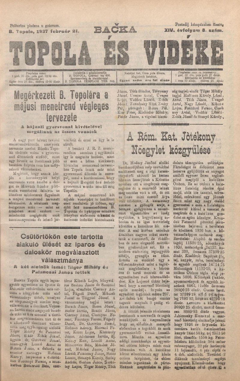Bačka Topola és Vidéke, 14. évf. 1937. február 21. 8. sz.