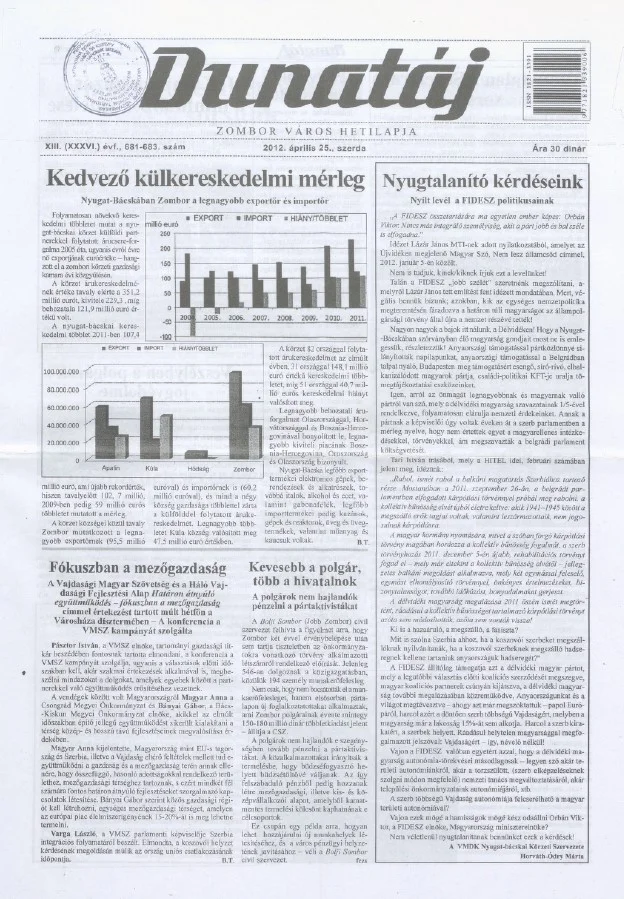 Dunatáj, 14. évf. 2012. április 25. 681–683. sz.