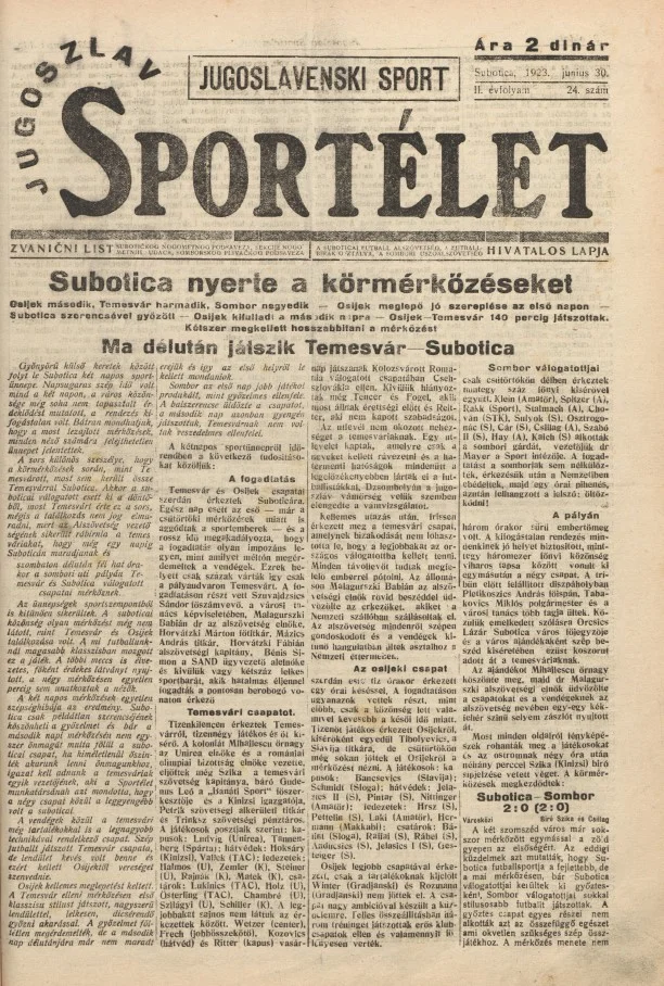Jugoszláv sportélet, 2. évf. 1923. június 30. 24. sz.