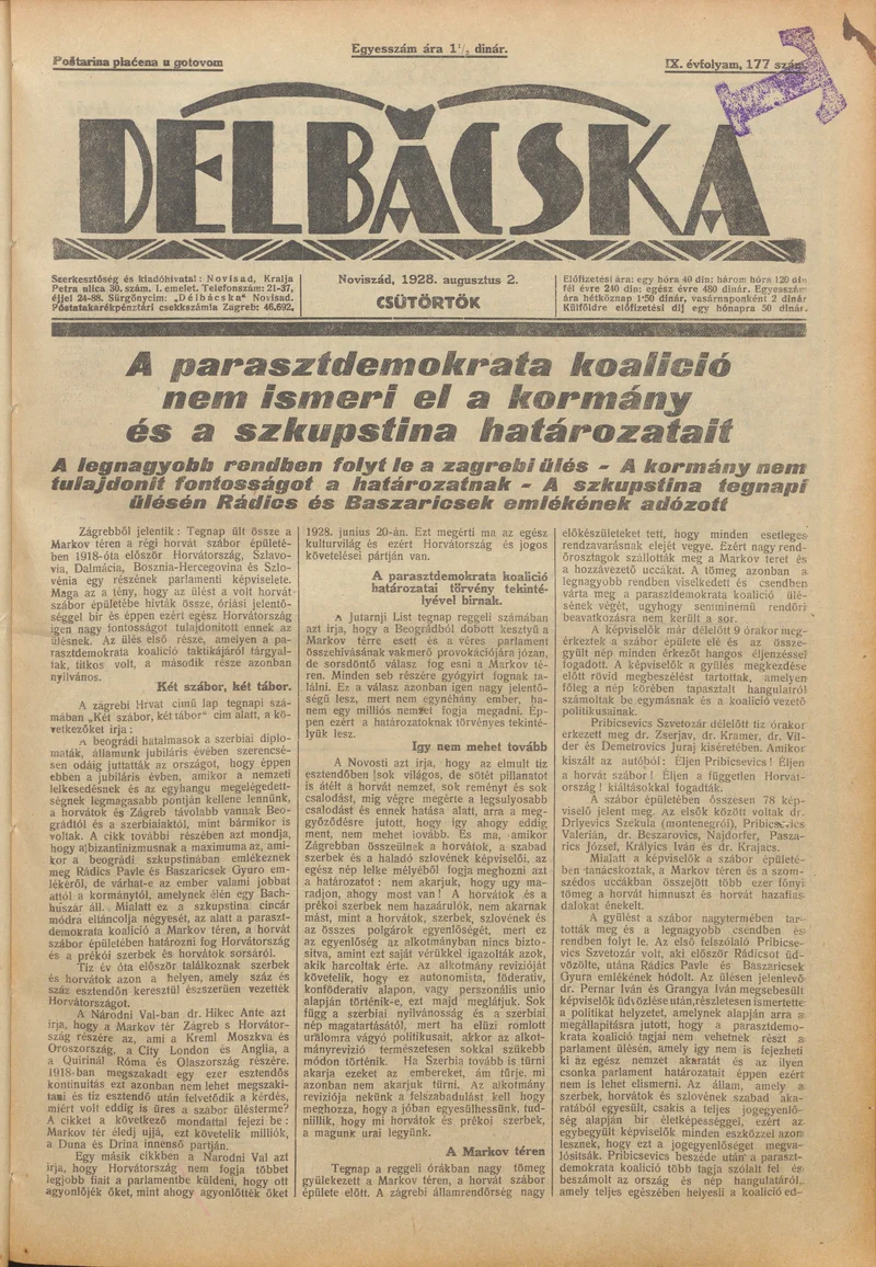 Délbácska, 9. évf. 1928. augusztus 2. 177. sz.