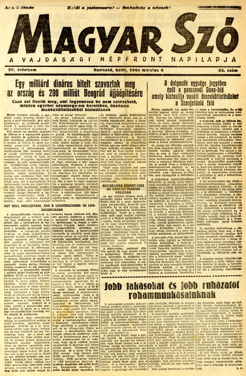 Magyar Szó, 3. évf. 1946. április 10. 86. sz. 1–8. oldal