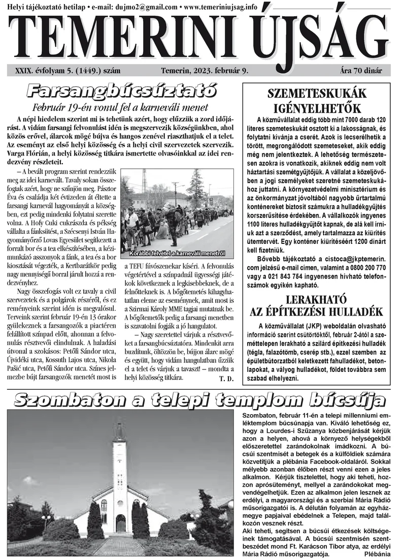 Temerini Újság, 29. évf. 2023. február 9. 5. sz.