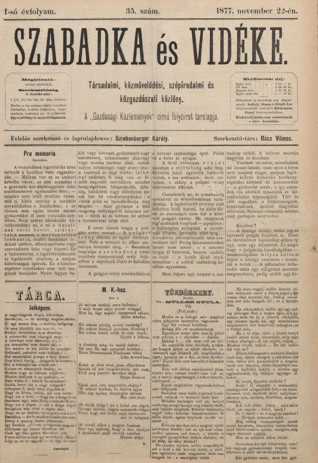 Szabadka és vidéke, 1. évf. 1877. november 22. 35. sz.