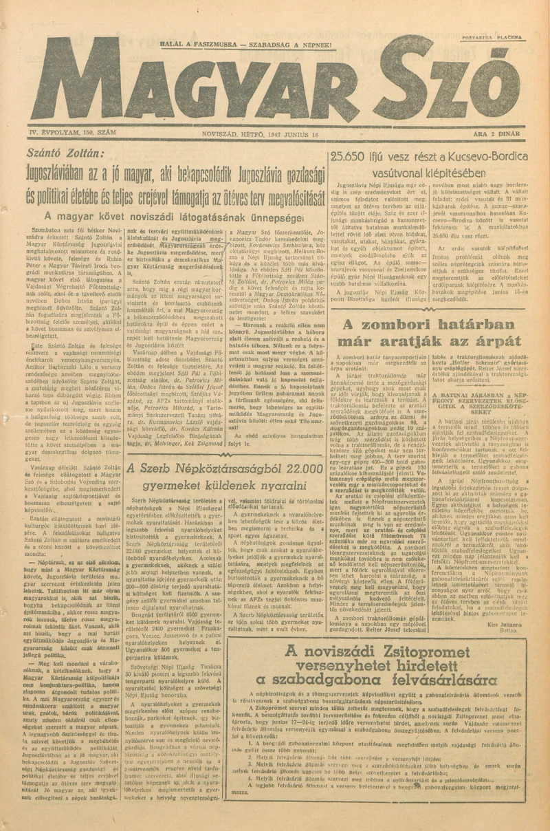 Magyar Szó, 4. évf. 1947. június 16. 150. sz. 1–4. oldal