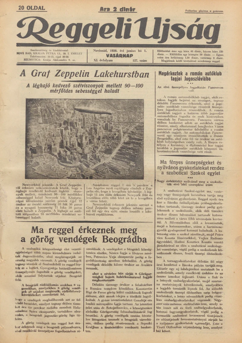 Reggeli Újság, 11. évf. 1930. június 1. 127. sz.