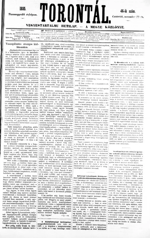Torontál, 14. évf. 1885. november 12. 46. sz.