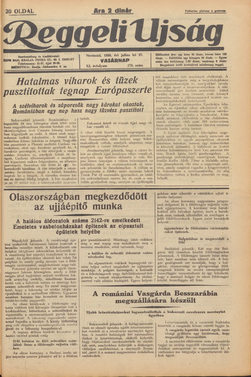 Reggeli Újság, 11. évf. 1930. július 27. 173. sz.