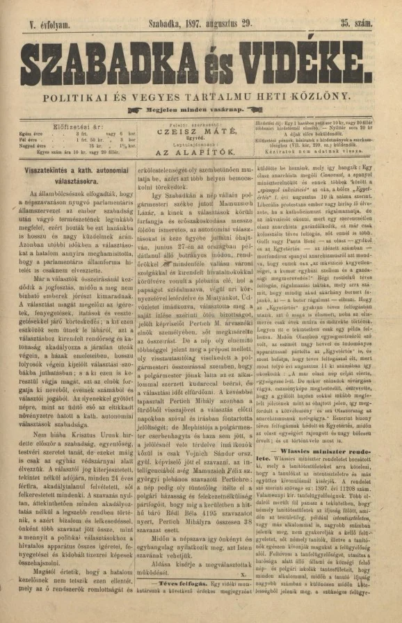 Szabadka és vidéke II, 5. évf. 1897. augusztus 29. 35. sz.