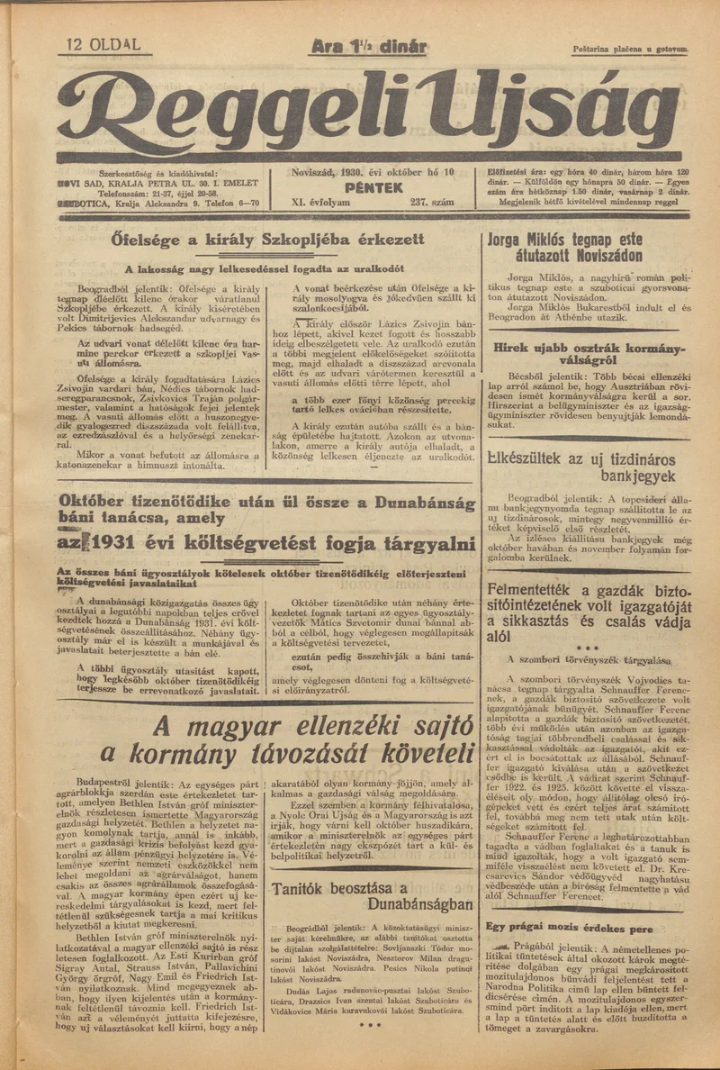 Reggeli Újság, 11. évf. 1930. október 10. 237. sz.