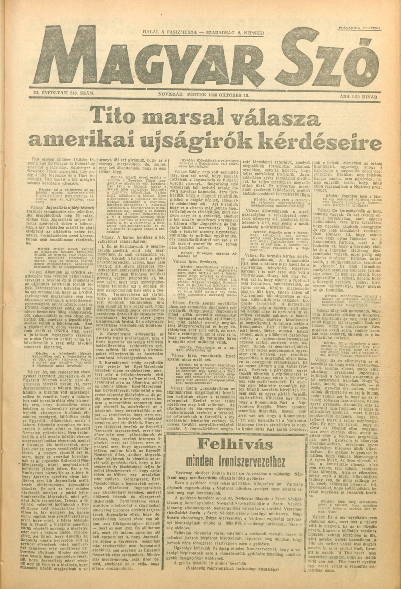 Magyar Szó, 3. évf. 1946. október 18. 248. sz. 1–6. oldal