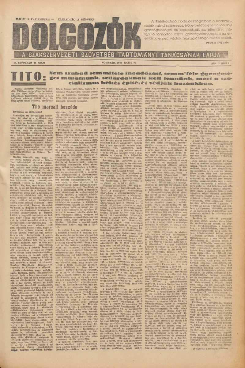 Dolgozók, 3. évf. 1949. július 15. 29. sz.