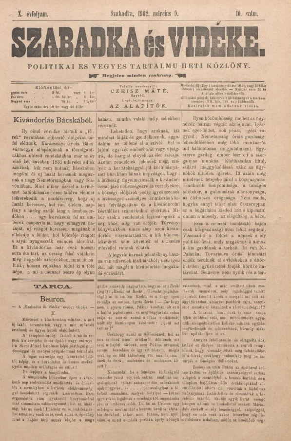 Szabadka és vidéke II, 10. évf. 1902. március 9. 10. sz.