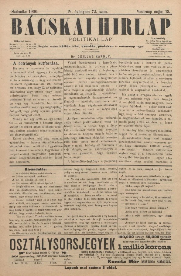 Bácskai Hirlap, 4. évf. 1900. május 13. 72. sz.