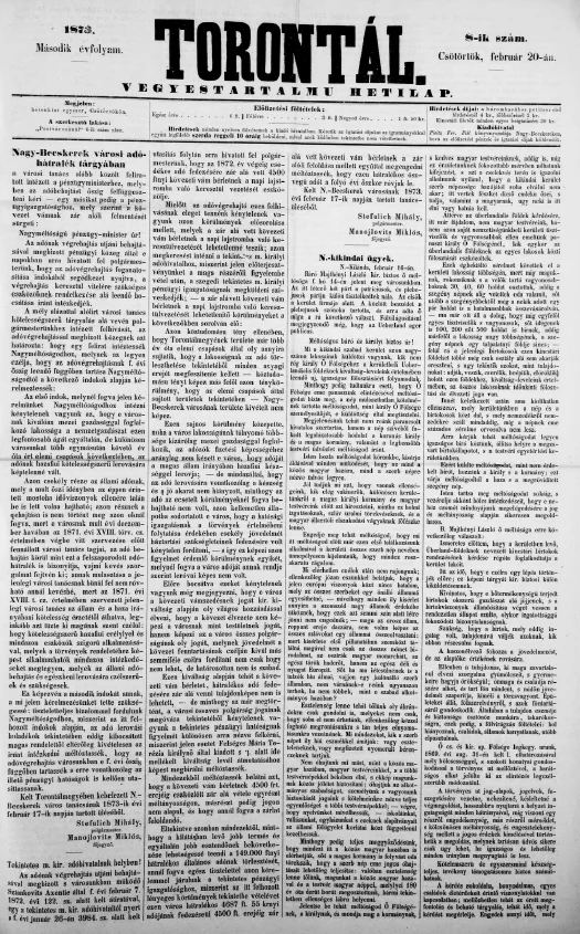 Torontál, 2. évf. 1873. február 20. 8. sz.