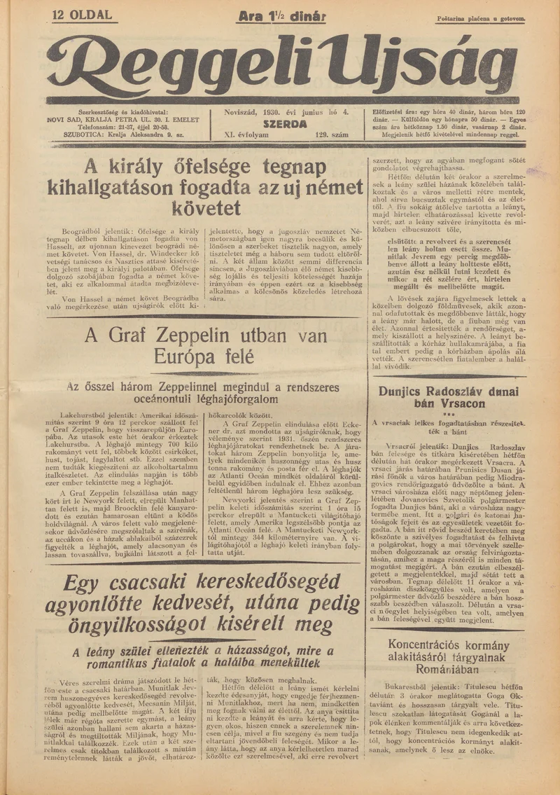 Reggeli Újság, 11. évf. 1930. június 4. 129. sz.