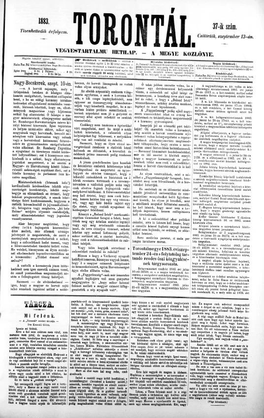 Torontál, 12. évf. 1883. szeptember 13. 37. sz.