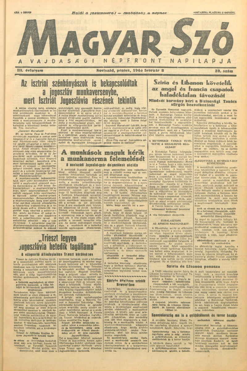 Magyar Szó, 3. évf. 1946. február 8. 32. sz. 1–4. oldal