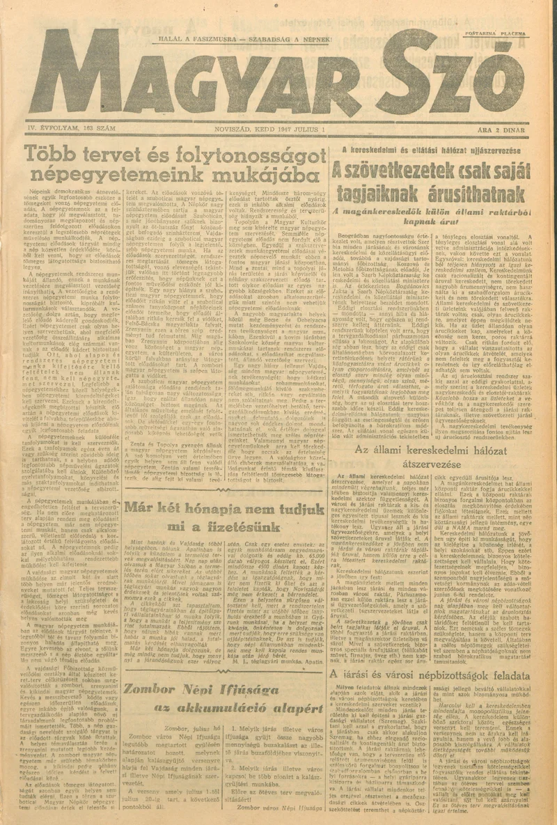 Magyar Szó, 4. évf. 1947. július 1. 163. sz. 1–6. oldal