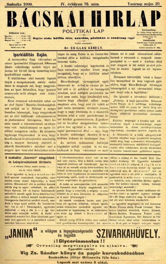 Bácskai Hirlap, 4. évf. 1900. május 20. 76. sz.