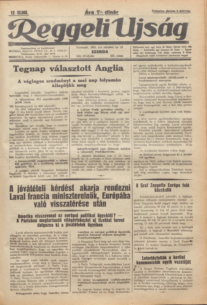 Reggeli Újság, 12. évf. 1931. október 28. 253. sz.