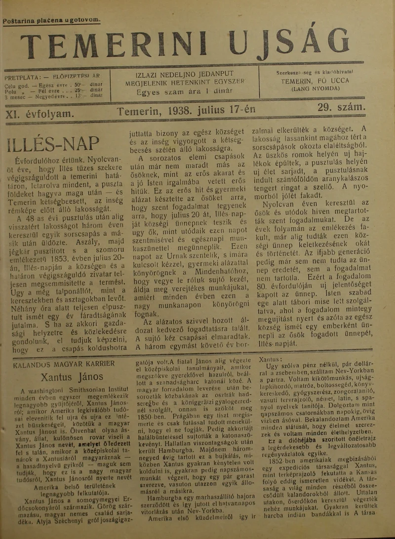 Temerini Újság 1928-1944, 11. évf. 1938. július 17. 29. sz.