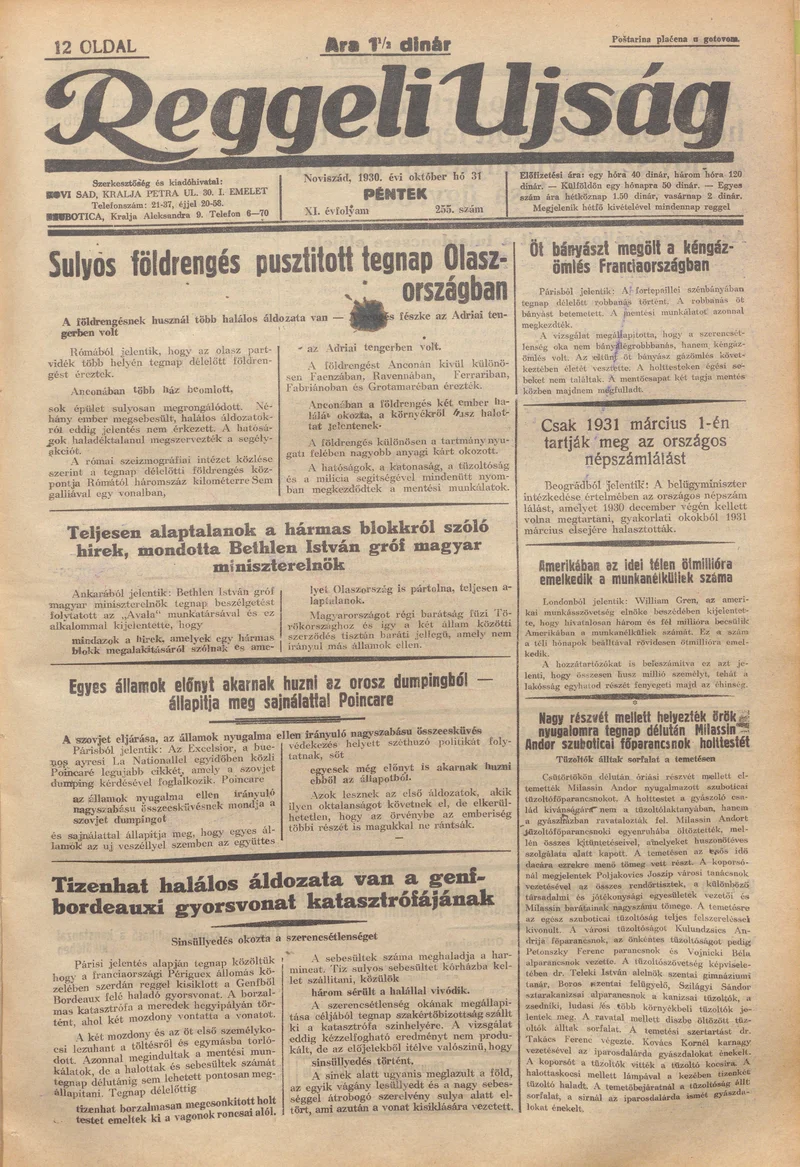 Reggeli Újság, 11. évf. 1930. október 31. 255. sz.