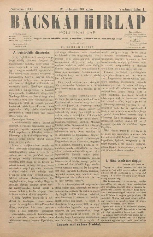 Bácskai Hirlap, 4. évf. 1900. július 1. 96. sz.
