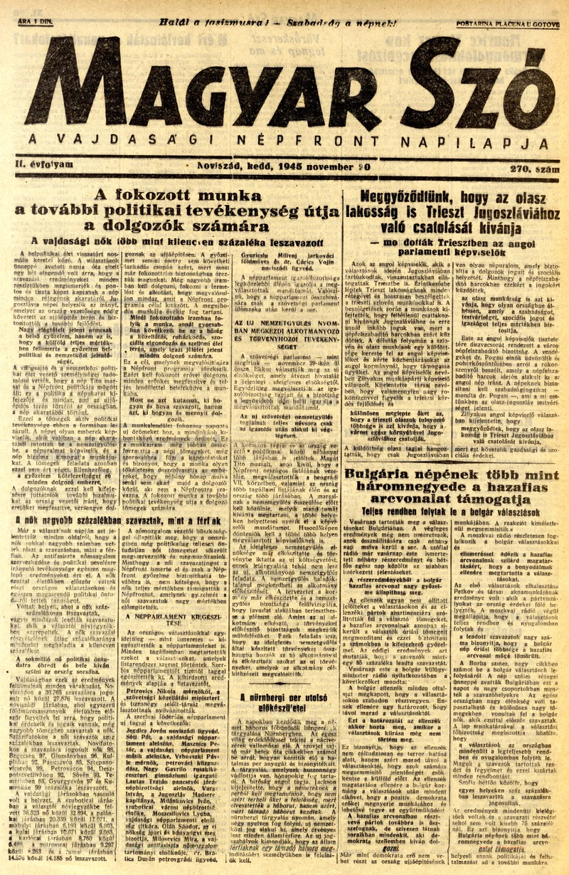 Magyar Szó, 2. évf. 1945. november 20. 270. sz. 1–4. oldal