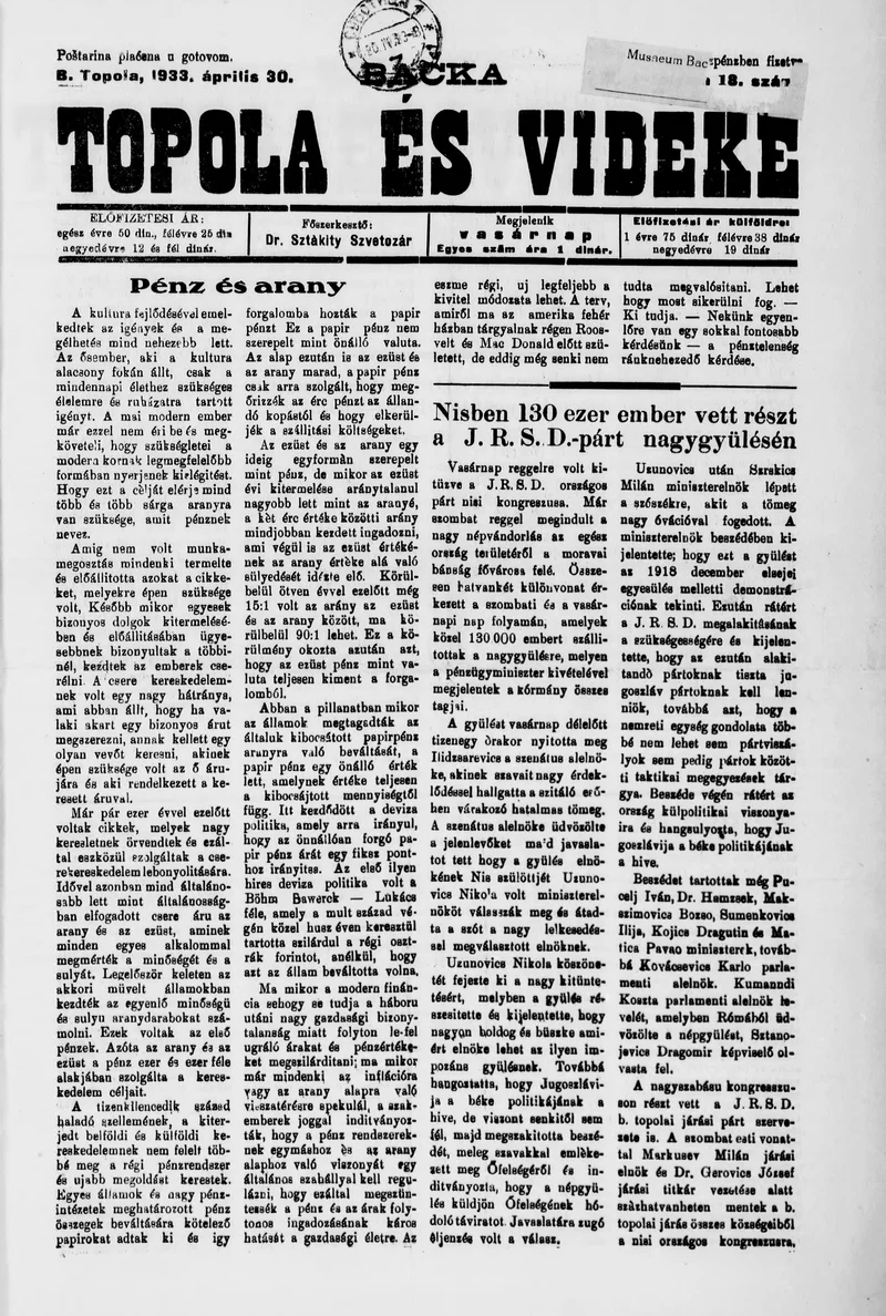 Bačka Topola és Vidéke, 10. évf. 1933. április 30. 18. sz.