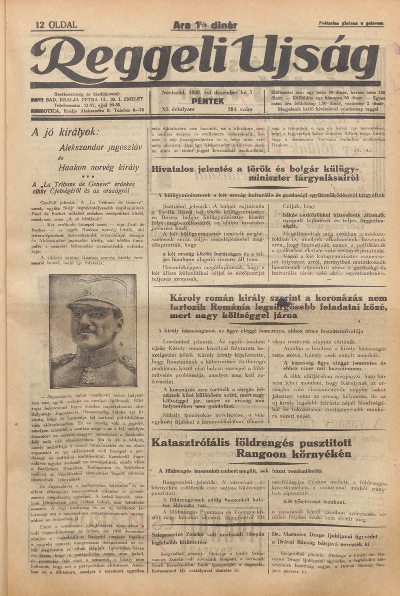 Reggeli Újság, 11. évf. 1930. december 5. 284. sz.