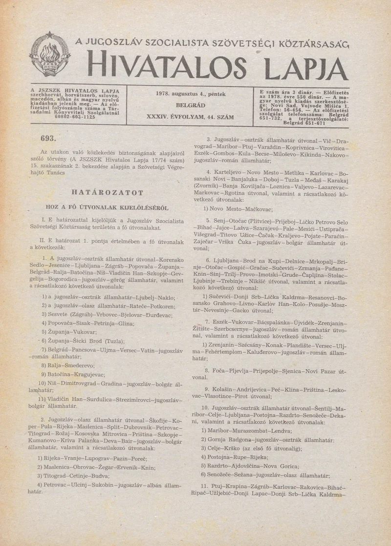 A Jugoszláv Szocialista Szövetségi Köztársaság Hivatalos Lapja, 34. évf. 1978. augusztus 4. 44. sz. 1921–1932. oldal