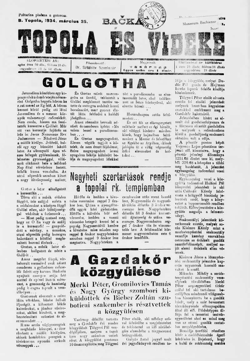 Bačka Topola és Vidéke, 11. évf. 1934. március 25. 12. sz.