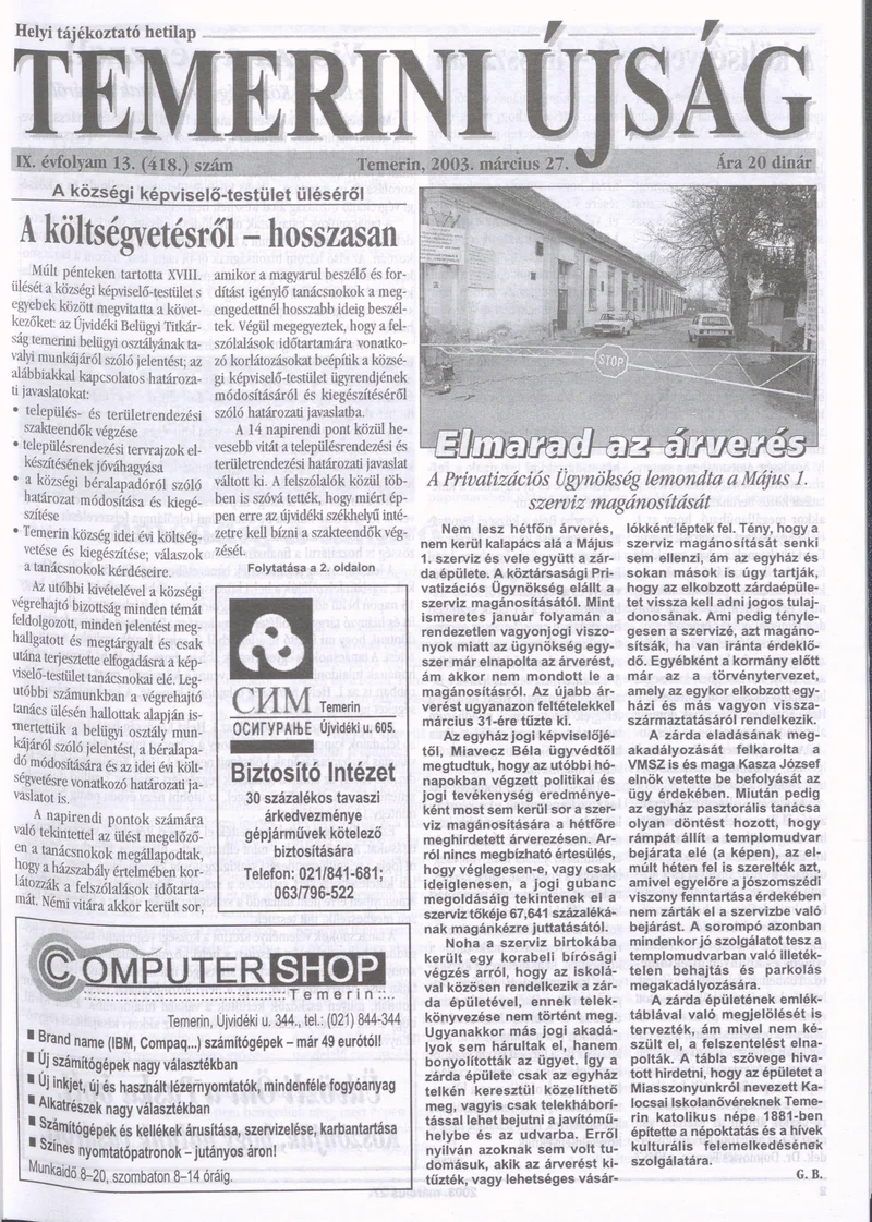 Temerini Újság, 9. évf. 2003. március 27. 13. sz.