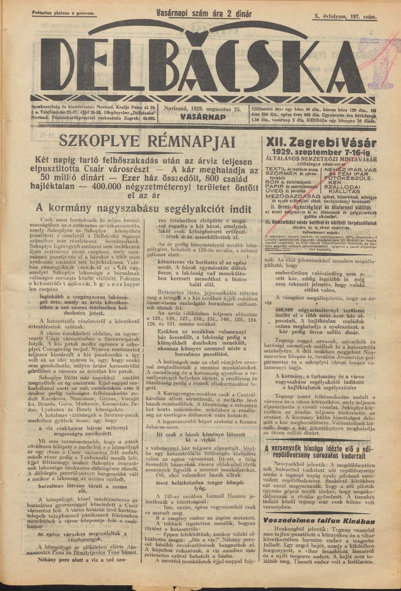 Délbácska, 10. évf. 1929. augusztus 25. 197. sz.