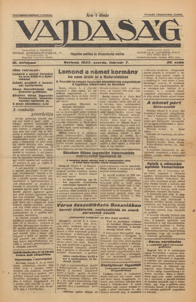 Vajdaság, 3. évf. 1923. február 7. 30. sz.