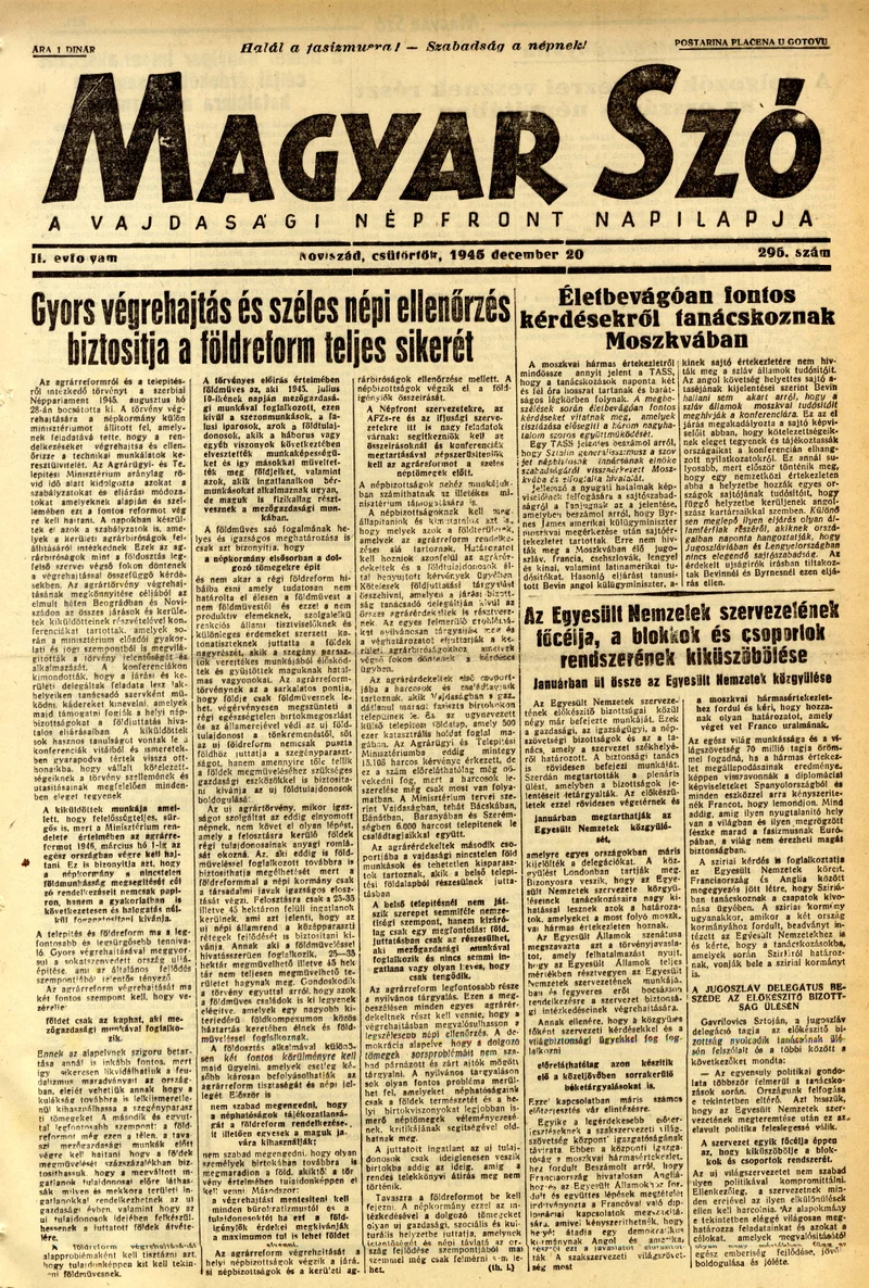 Magyar Szó, 2. évf. 1945. december 20. 296. sz. 1–4. oldal