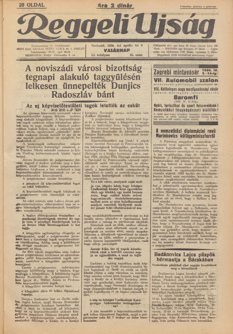 Reggeli Újság, 11. évf. 1930. április 6. 82. sz.