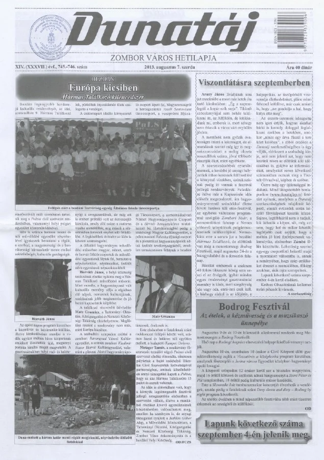Dunatáj, 15. évf. 2013. augusztus 7. 745–746. sz.