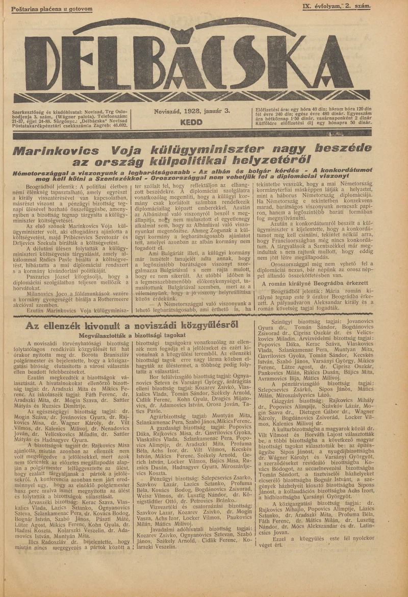 Délbácska, 9. évf. 1928. január 3. 2. sz.