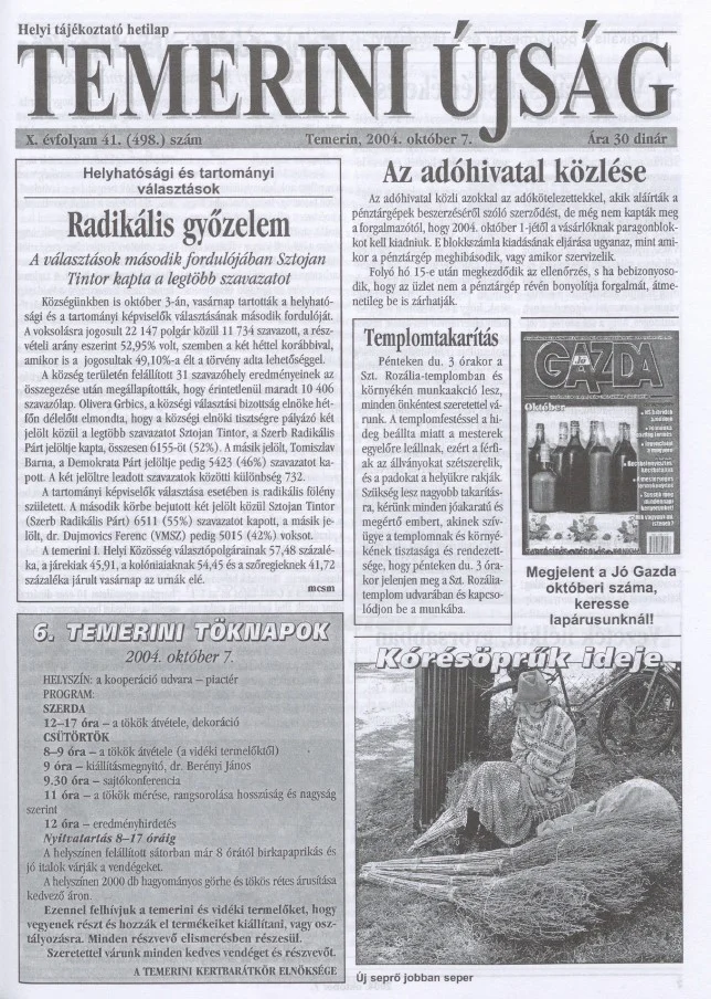 Temerini Újság, 10. évf. 2004. október 7. 41. sz.
