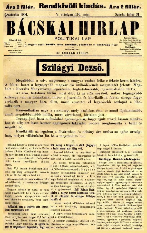 Bácskai Hirlap, 5. évf. 1901. július 31. 116. sz.