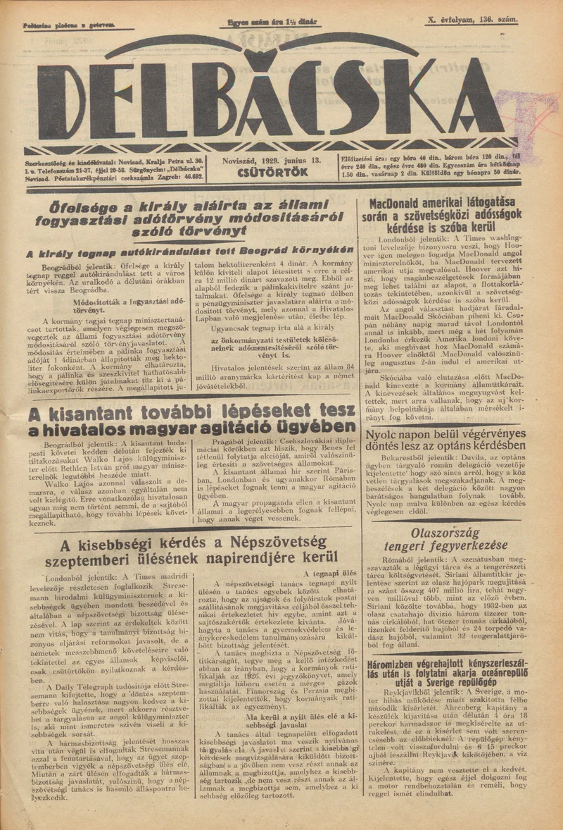 Délbácska, 10. évf. 1929. június 13. 136. sz.