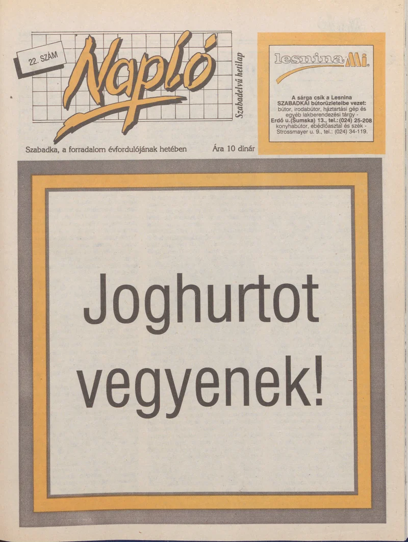 Napló - Szabadelvű hetilap, 1. évf. 1990. október 3. 22. sz.