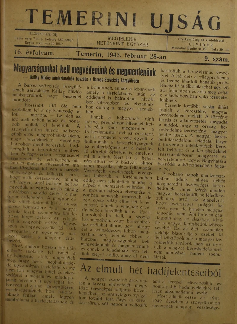 Temerini Újság 1928-1944, 16. évf. 1943. február 28. 9. sz.