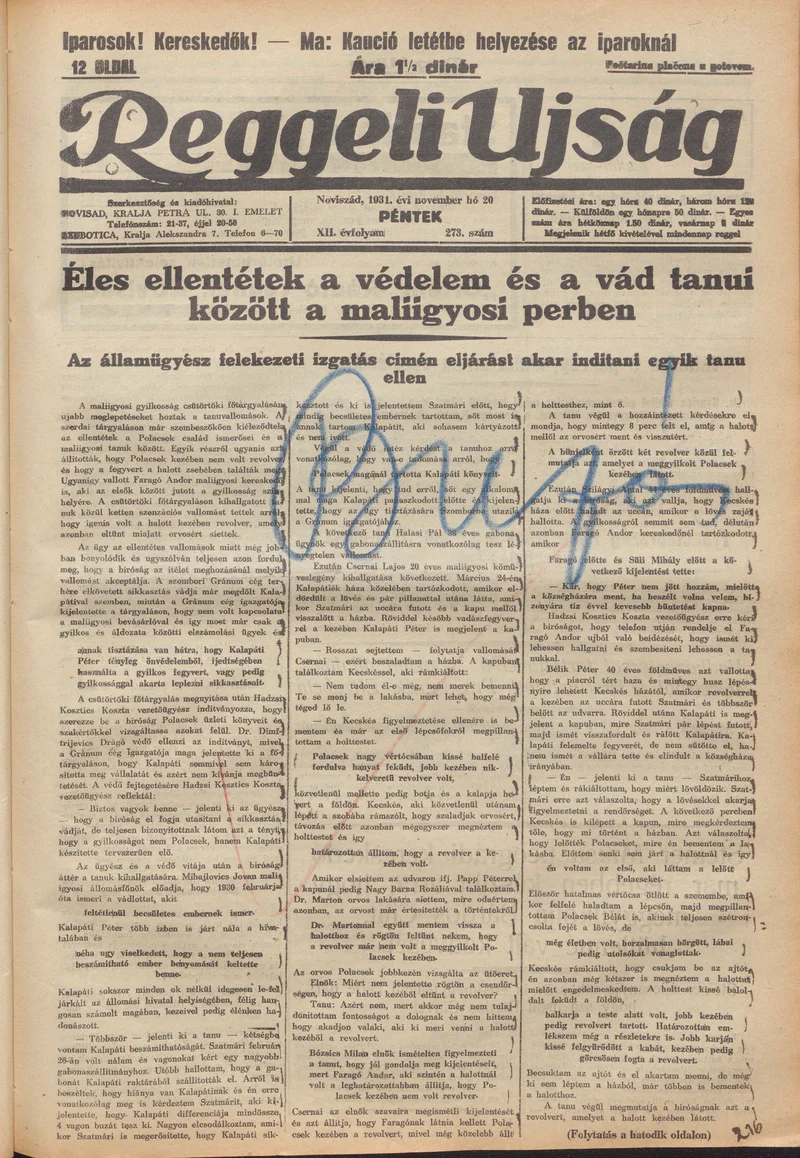 Reggeli Újság, 12. évf. 1931. november 20. 273. sz.