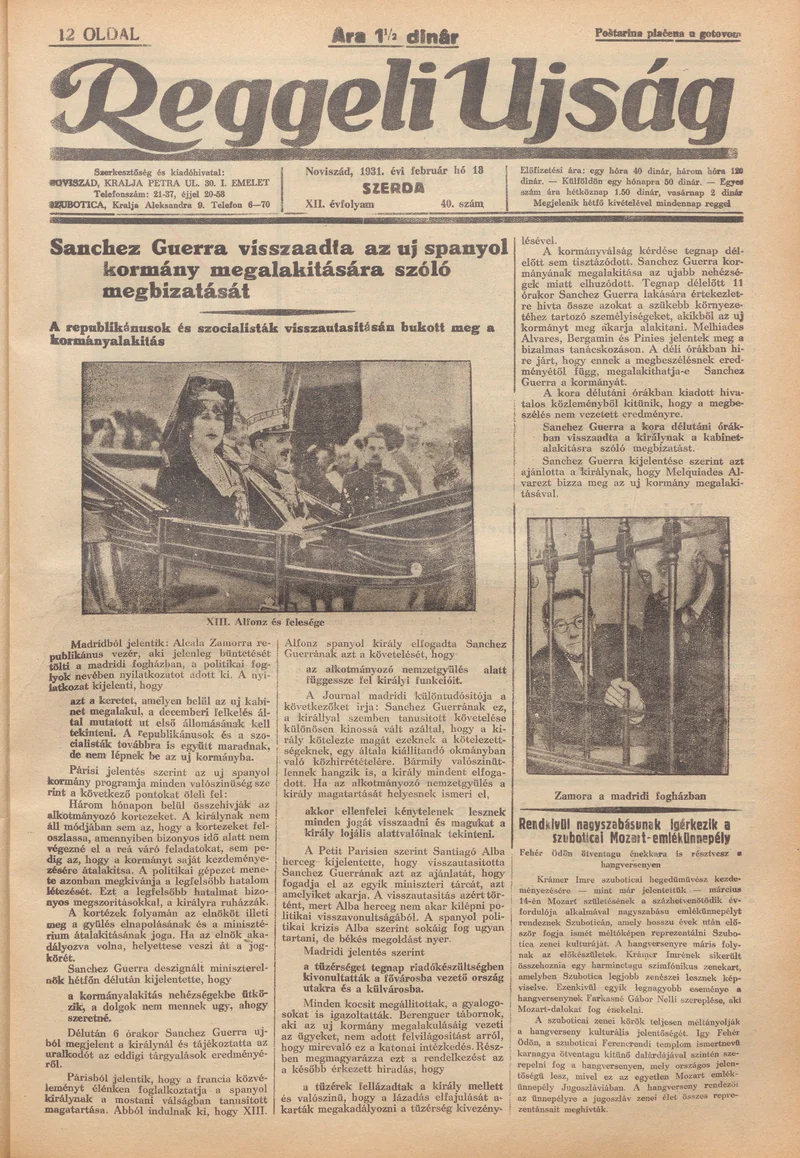Reggeli Újság, 12. évf. 1931. február 18. 40. sz.