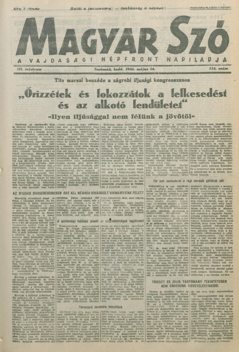 Magyar Szó, 3. évf. 1946. május 14. 114. sz. 1–8. oldal