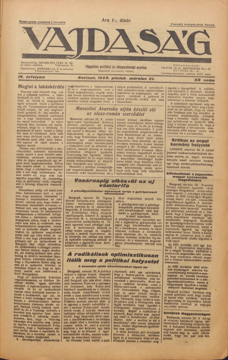 Vajdaság, 4. évf. 1924. március 21. 68. sz.