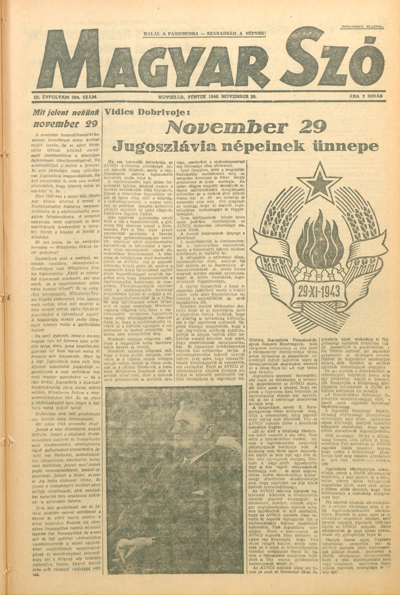 Magyar Szó, 3. évf. 1946. november 29. 284. sz. 1–6. oldal