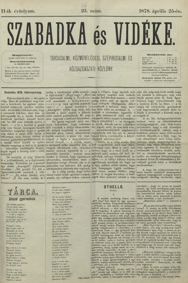 Szabadka és vidéke, 2. évf. 1878. április 25. 25. sz.